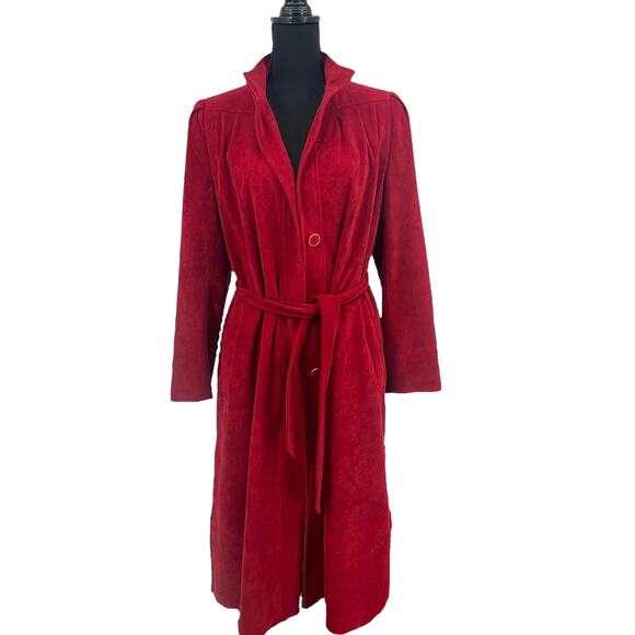 Vintage Ultara Jon Rico Red Non Leather Suede Trench Coat Sz 10 - Picture 1 of 9